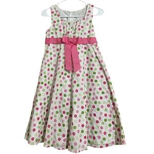 Bonnie Jean Little Girls’ Pink Multi Polka Dotted Eyelet A-Line Dress Sz-12